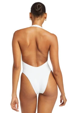 Alia Ribbed Halter One Piece Swimsuit -Swimming Gear Shop 2240MORW One Piece Swimsuit White Oceanrib Back