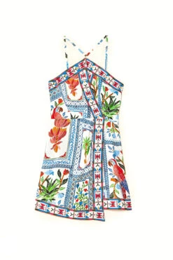 Farm Rio Tropical Tiles Embroidered Mini Dress -Swimming Gear Shop 298417 Apparel Dress Multi Laydown
