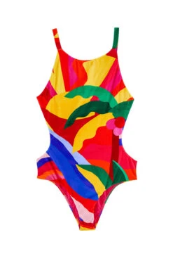 Farm Rio Graphic Sunshine High Neck One Piece Swimsuit -Swimming Gear Shop 299783 One Piece Swimsuit Graphic Sunshine Laydown