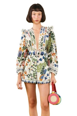 Farm Rio Summer Garden Romper -Swimming Gear Shop 306382 Apparel Romper Summer Garden Sand Front2