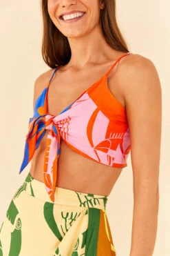 Farm Rio Toucans Crop Top -Swimming Gear Shop 306649 Apparel Top Rainbow Toucans Pink Rainbow Toucans Orange Lifestyle