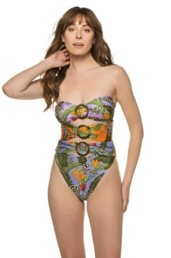 Farm Rio Striped Bananas One Piece Swimsuit