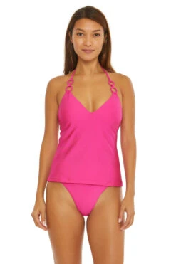 Monaco Solid Ring Halter Tankini Top