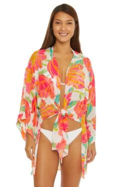 Poppy Tie-Front Beach Shirt -Swimming Gear Shop 3733935 Apparel Top White Multi Front 2