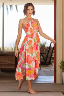 Poppy High Neck Midi Dress -Swimming Gear Shop 3736135 Apparel Dress White Multi Lifestyle