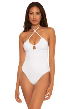 Candice Convertible Halter One Piece Swimsuit -Swimming Gear Shop 631027 One Piece Swimsuit White Front2