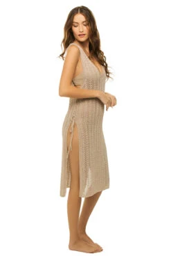 Elba Metallic Crochet Midi Dress -Swimming Gear Shop 973 EE Apparel Dress Gold Side
