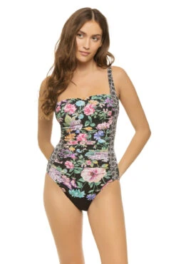 Johnny Was Ardella Butterfly Shirred One Piece Swimsuit