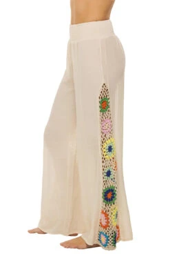ELAN Crochet Panel Wide Leg Pants -Swimming Gear Shop EBW CRC2191 Apparel Bottom Natural Side