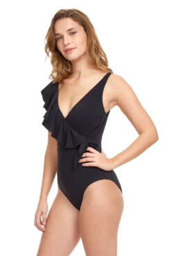 Ruffle Surplice One Piece Swimsuit -Swimming Gear Shop ETT 2132 One Piece Swimsuit Black Side