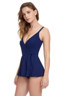 Surplice One Piece Swimdress -Swimming Gear Shop ETT 2134 One Piece Swimsuit Navy Side