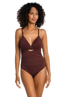Twist Keyhole Plunge One Piece Swimsuit