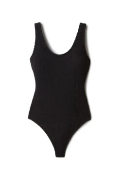 Ribbed Over The Shoulder One Piece Swimsuit -Swimming Gear Shop LUL BLACK BL One20Pieces Laydown 97217