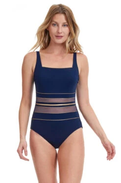 Metallic Mesh One Piece Swimsuit