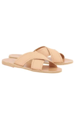 Ancient Greek Sandals Philourgos Scalloped Slides -Swimming Gear Shop PHILOURGOS Shoe Natural Side