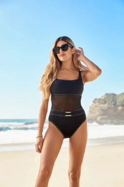 Stitched Mesh One Piece Swimsuit -Swimming Gear Shop RBFL23231 One Piece Swimsuit Black Lifestyle