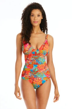 The Heat Is On Over The Shoulder Shirred Tankini Top
