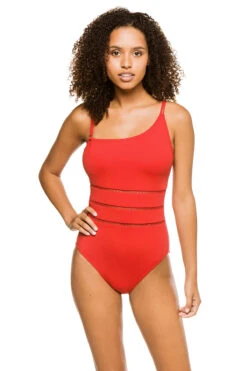 Stitched Asymmetrical One Piece Swimsuit -Swimming Gear Shop RBSM22970 One Piece Swimsuit Ginger Front1