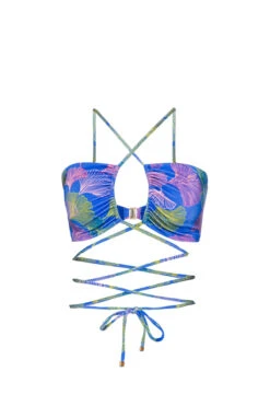 Ocean Leaf Wrap Bikini Top -Swimming Gear Shop TOB24913US Bikini Top Blue Multi Laydown