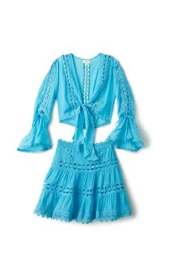 ELAN Crochet Tie Front Crop Top -Swimming Gear Shop VCL10545 Apparel Top Aqua Laydown